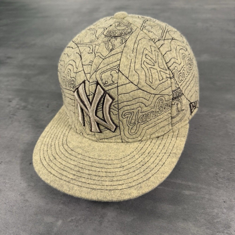 Vintage New York Yankees Hat New Era Cap 7 5/8 Tan Khaki Laser Wool Blend Y2K